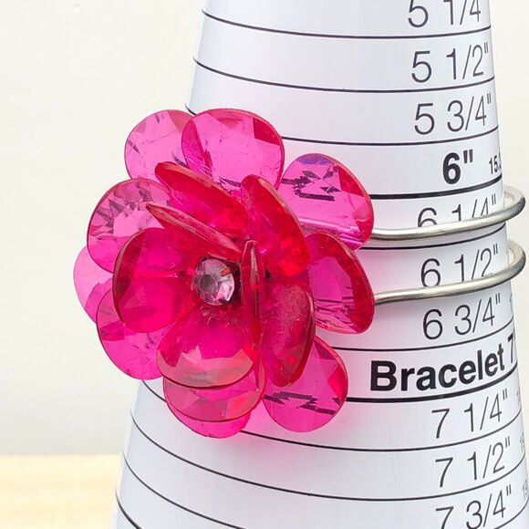 Hot Pink Flower Bracelet Faceted Transparent Acrylic Lucite Rose Crystal Clamper - Picture 10 of 10